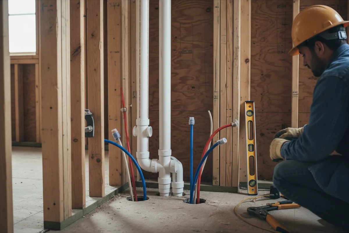 Drain and supply rough-in during Drain Cleaning in Middlesex